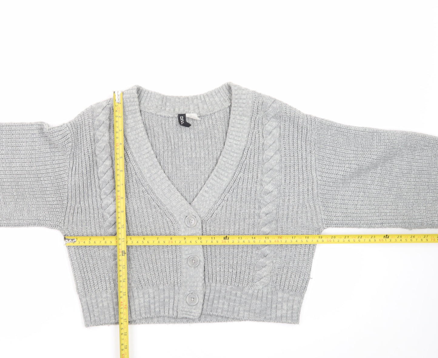 H&M Divided Women Grey Cable-Knit Cropped Cardigan Size S