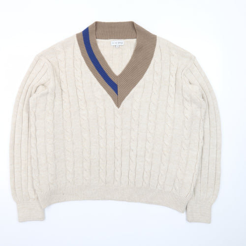 In The Style Women’s Beige Cable-Knit V-Neck Pullover Jumper Size 14
