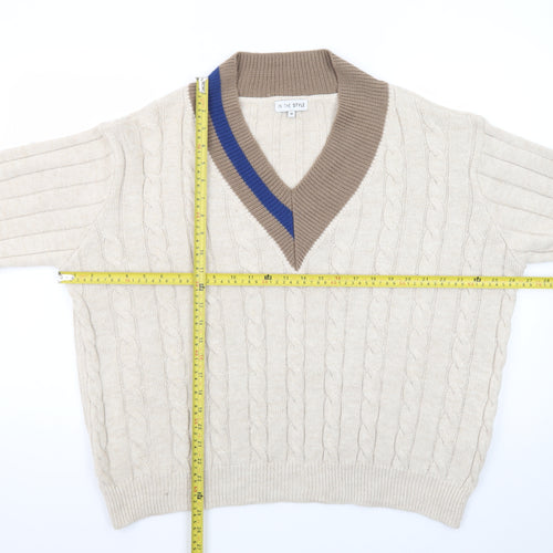 In The Style Women’s Beige Cable-Knit V-Neck Pullover Jumper Size 14