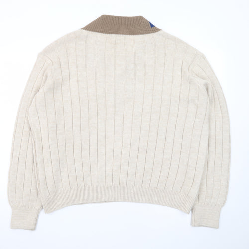 In The Style Women’s Beige Cable-Knit V-Neck Pullover Jumper Size 14