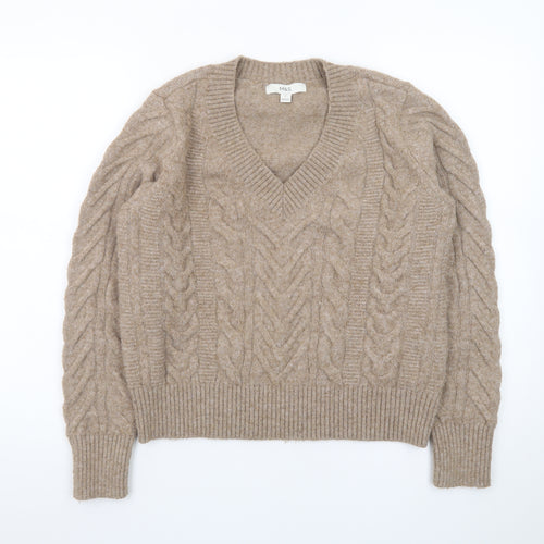 Marks and Spencer Womens Beige V-Neck Cable-Knit Jumper M