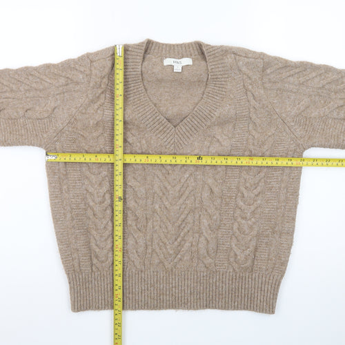 Marks and Spencer Womens Beige V-Neck Cable-Knit Jumper M
