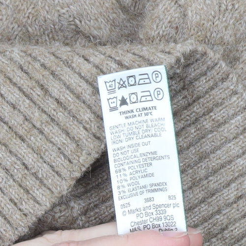 Marks and Spencer Womens Beige V-Neck Cable-Knit Jumper M