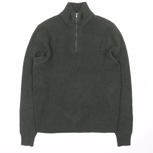 Marks and Spencer Men’s Green Cotton Blend 1/2 Zip Jumper Size S