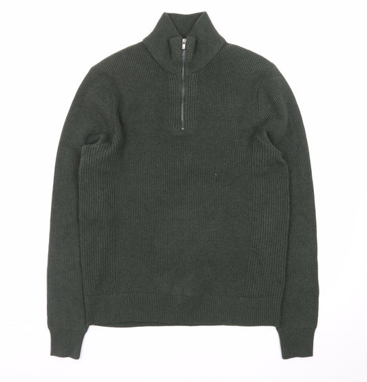 Marks and Spencer Men’s Green Cotton Blend 1/2 Zip Jumper Size S