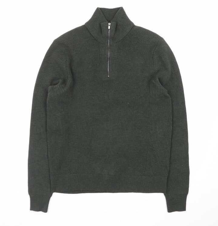 Marks and Spencer Men’s Green Cotton Blend 1/2 Zip Jumper Size S
