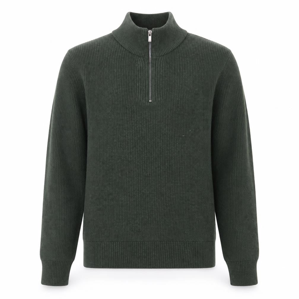 Front view of Marks & Spencer Men’s Green Cotton Blend 1/2 Zip Jumper, size S