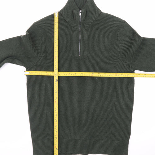 Marks and Spencer Men’s Green Cotton Blend 1/2 Zip Jumper Size S
