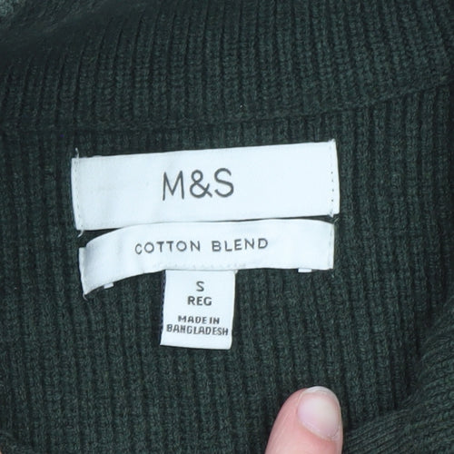 Marks and Spencer Men’s Green Cotton Blend 1/2 Zip Jumper Size S