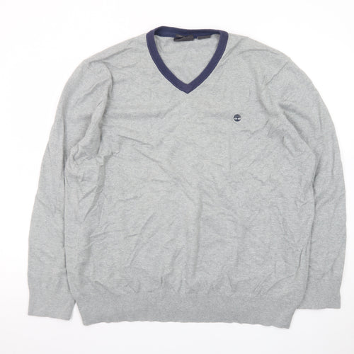 Timberland Men’s Grey V-Neck Cotton Wool Knit Jumper 2XL