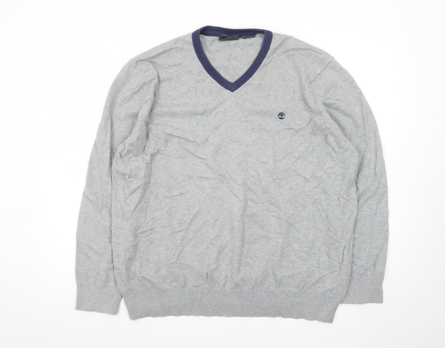 Timberland Men’s Grey V-Neck Cotton Wool Knit Jumper 2XL