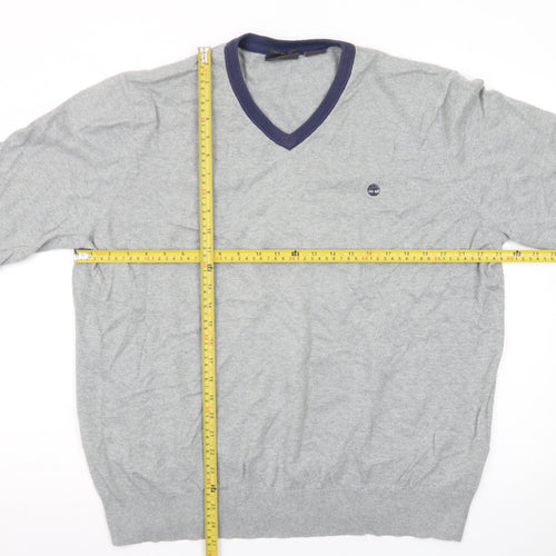 Timberland Men’s Grey V-Neck Cotton Wool Knit Jumper 2XL