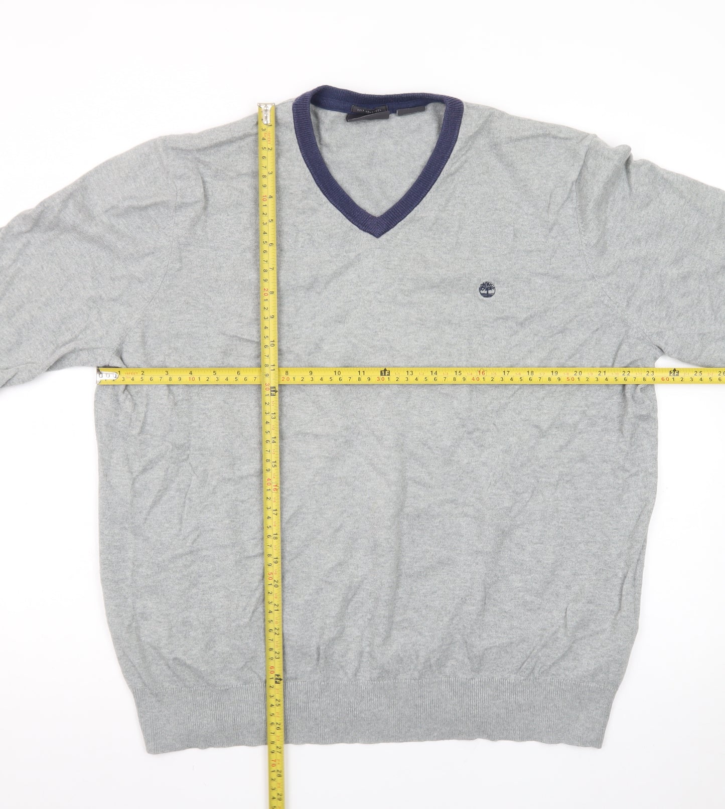 Timberland Men’s Grey V-Neck Cotton Wool Knit Jumper 2XL