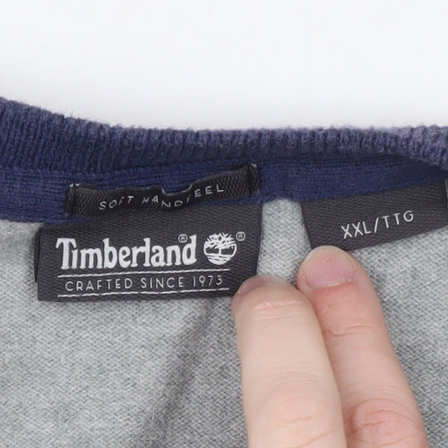 Timberland Men’s Grey V-Neck Cotton Wool Knit Jumper 2XL