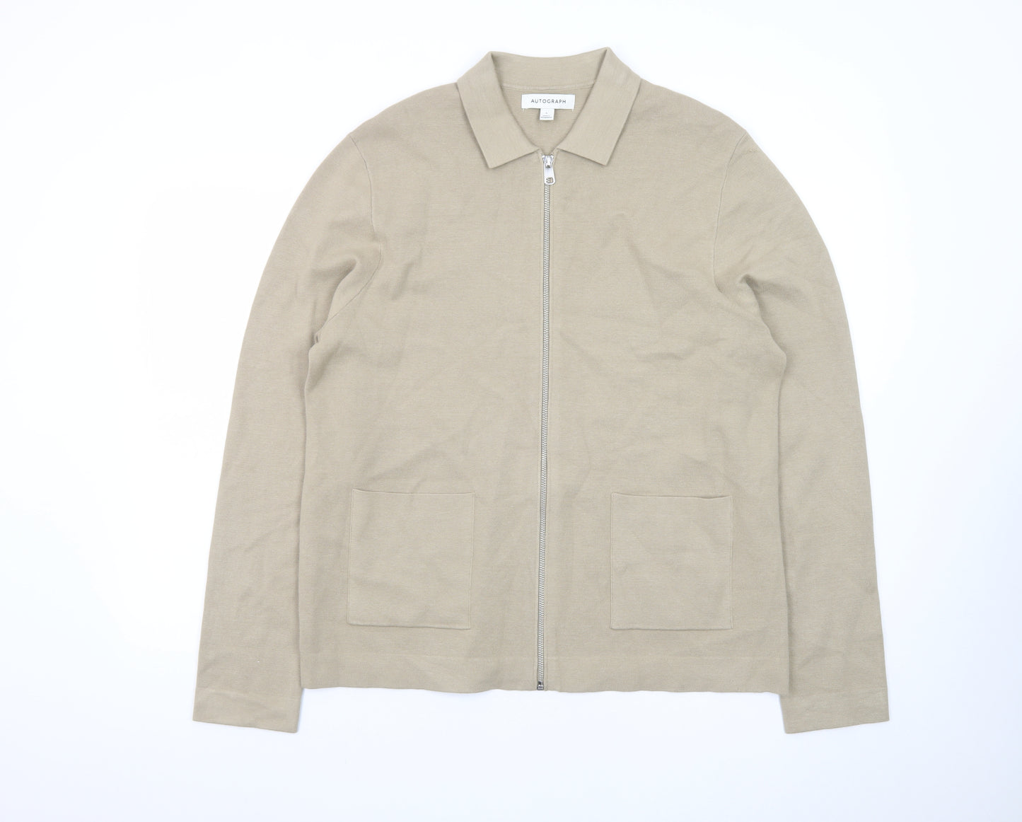 Marks and Spencer Men Beige Cotton Zip Jacket Size L