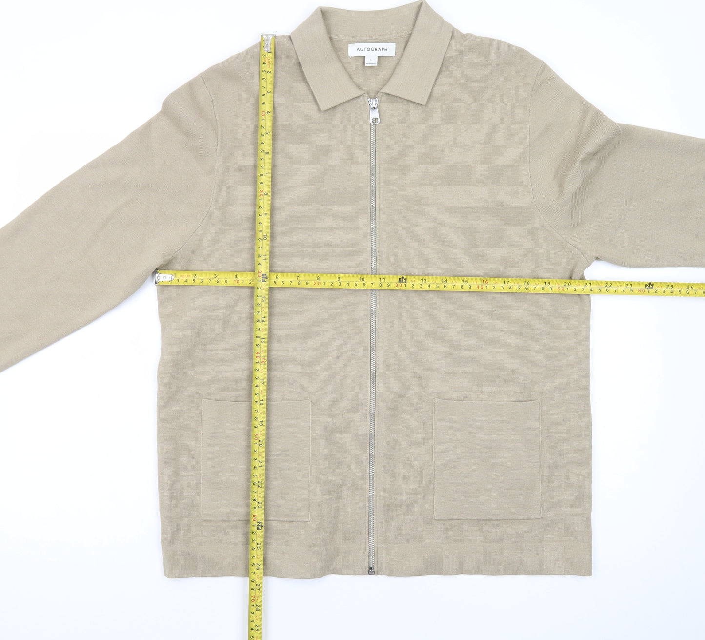 Marks and Spencer Men Beige Cotton Zip Jacket Size L