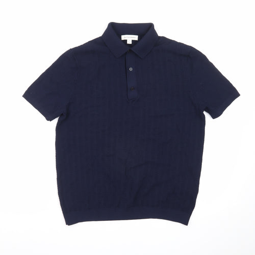 Marks and Spencer Autograph Men's Navy Textured Polo Shirt Medium