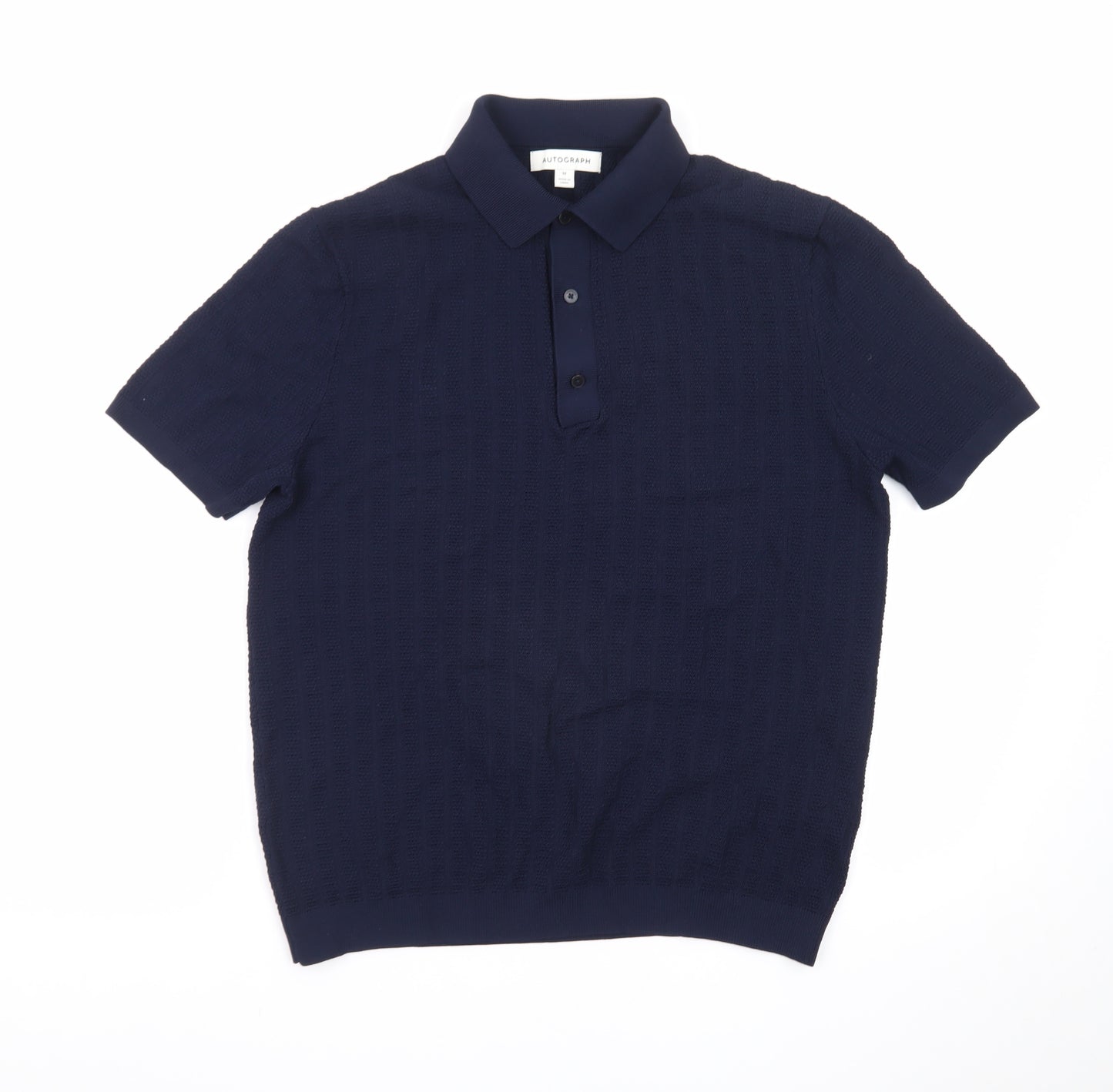 Marks and Spencer Autograph Men's Navy Textured Polo Shirt Medium