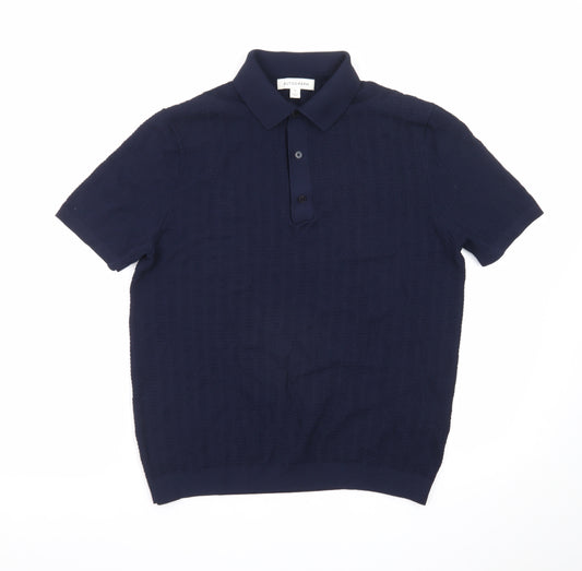 Marks and Spencer Autograph Men's Navy Textured Polo Shirt Medium