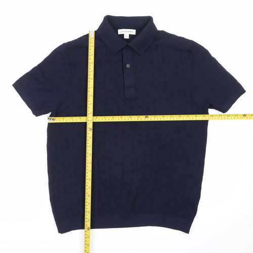 Marks and Spencer Autograph Men's Navy Textured Polo Shirt Medium