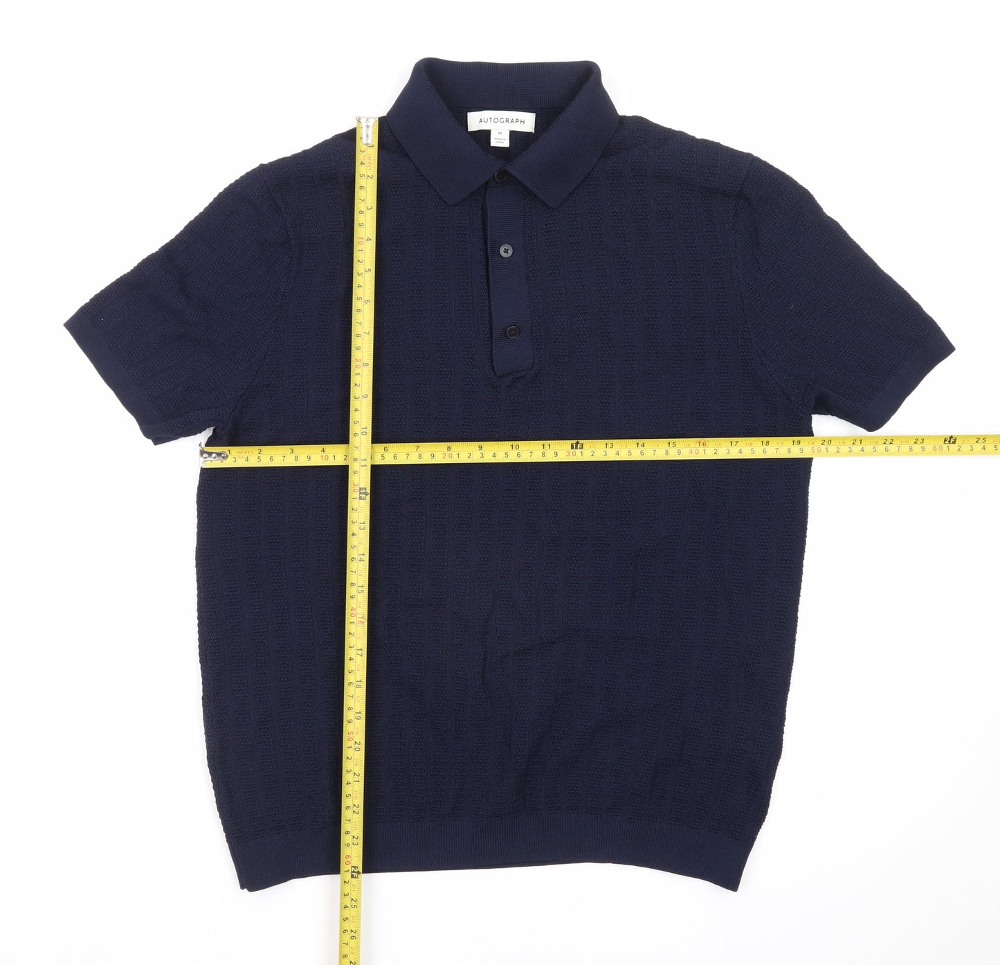 Marks and Spencer Autograph Men's Navy Textured Polo Shirt Medium
