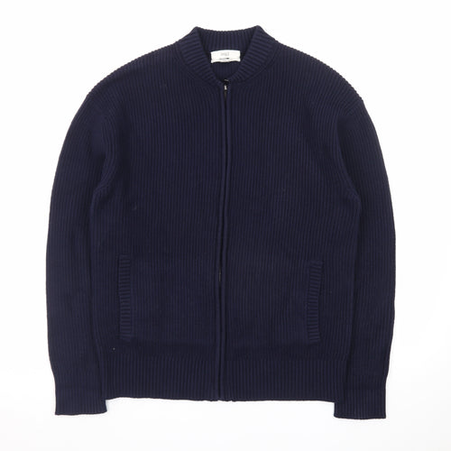 Marks and Spencer Men's Blue Full Zip Knit Jumper Medium