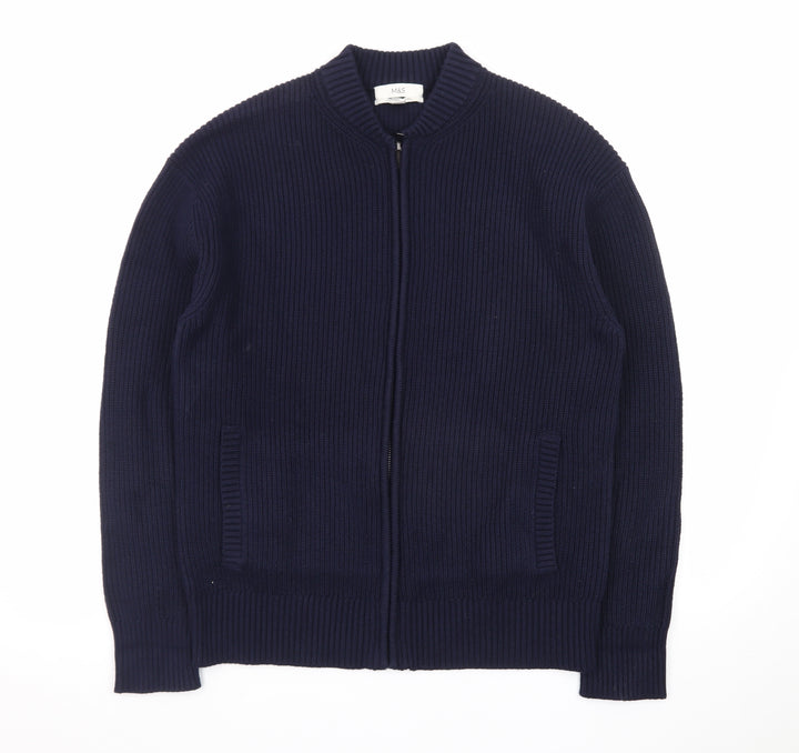 Marks and Spencer Men's Blue Full Zip Knit Jumper Medium