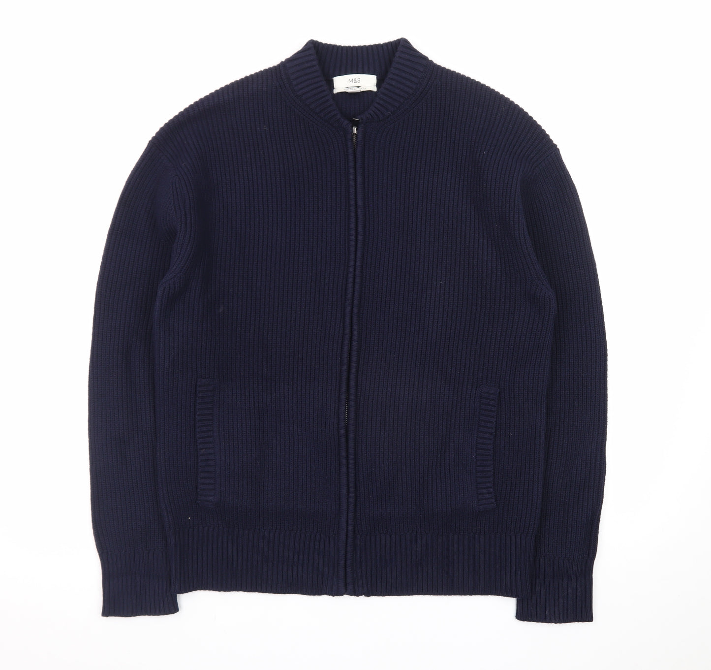 Marks and Spencer Men's Blue Full Zip Knit Jumper Medium