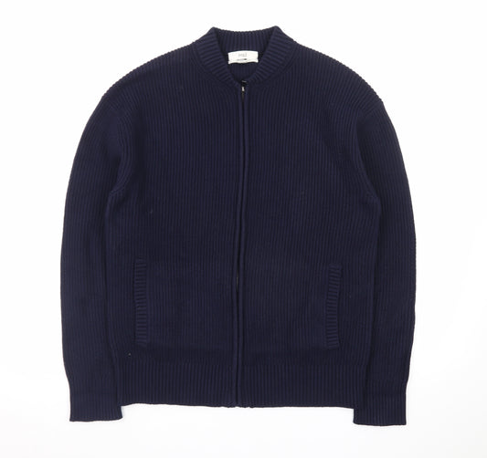 Marks and Spencer Men's Blue Full Zip Knit Jumper Medium