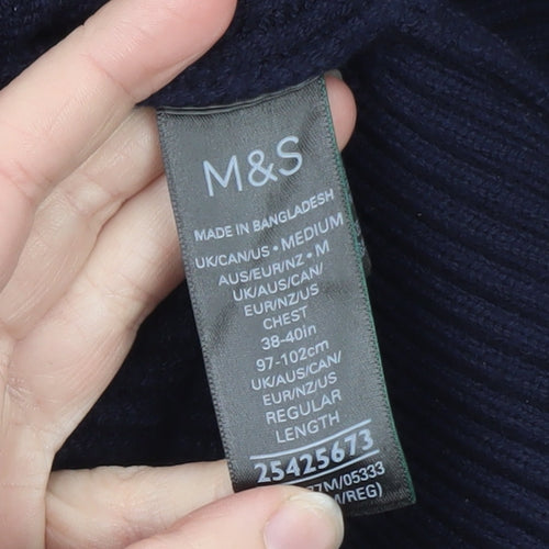 Marks and Spencer Men's Blue Full Zip Knit Jumper Medium