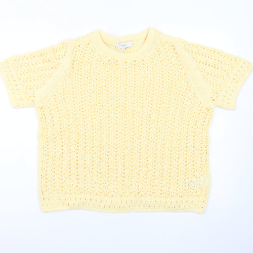 Marks and Spencer Women's Yellow Open-Knit Cotton Jumper Size L