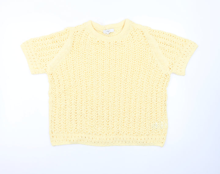 Marks and Spencer Women's Yellow Open-Knit Cotton Jumper Size L