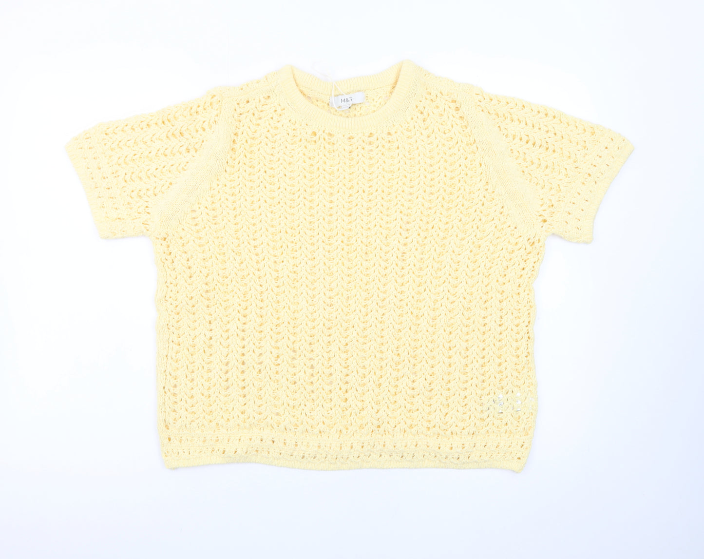 Marks and Spencer Women's Yellow Open-Knit Cotton Jumper Size L