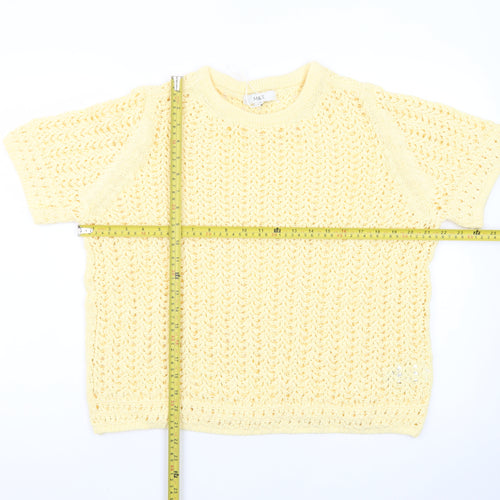 Marks and Spencer Women's Yellow Open-Knit Cotton Jumper Size L