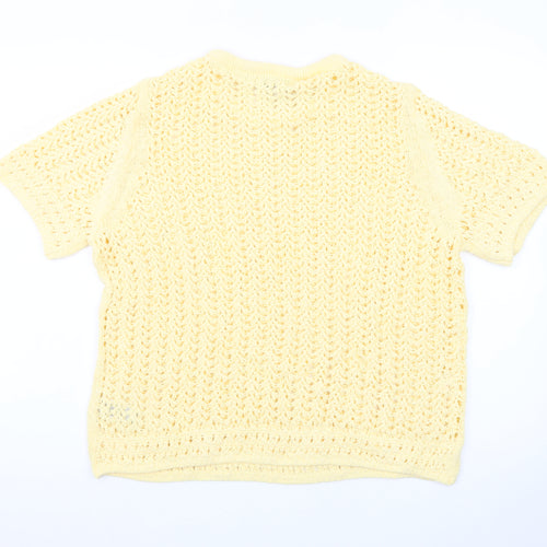 Marks and Spencer Women's Yellow Open-Knit Cotton Jumper Size L