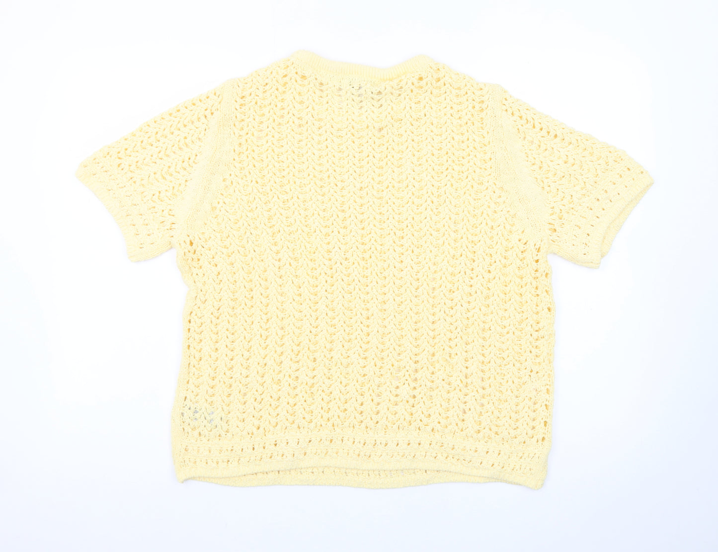 Marks and Spencer Women's Yellow Open-Knit Cotton Jumper Size L