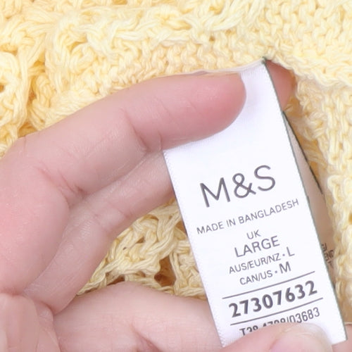 Marks and Spencer Women's Yellow Open-Knit Cotton Jumper Size L