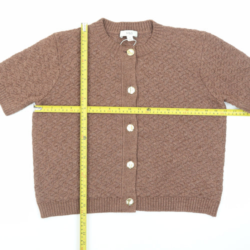 Marks and Spencer Women Brown Knit Short Sleeve Cardigan M