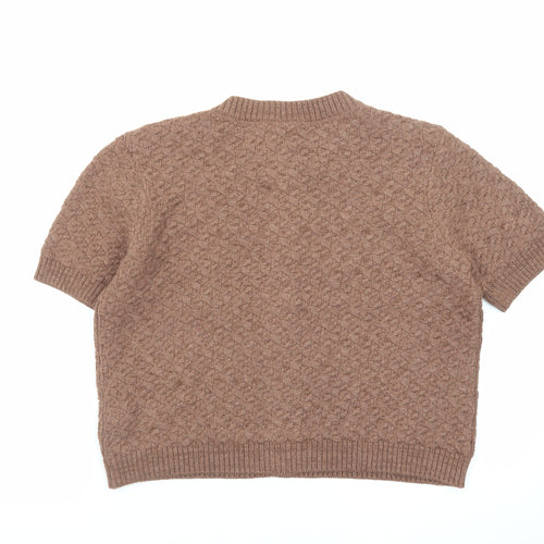 Marks and Spencer Women Brown Knit Short Sleeve Cardigan M