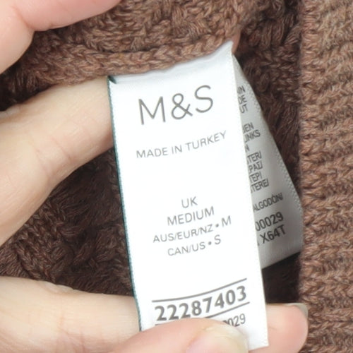 Marks and Spencer Women Brown Knit Short Sleeve Cardigan M