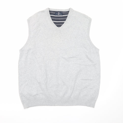 Marks and Spencer Blue Harbour Men's Grey XL V-Neck Cotton Knit Vest
