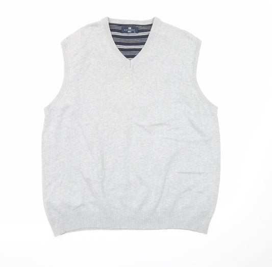 Marks and Spencer Blue Harbour Men's Grey XL V-Neck Cotton Knit Vest