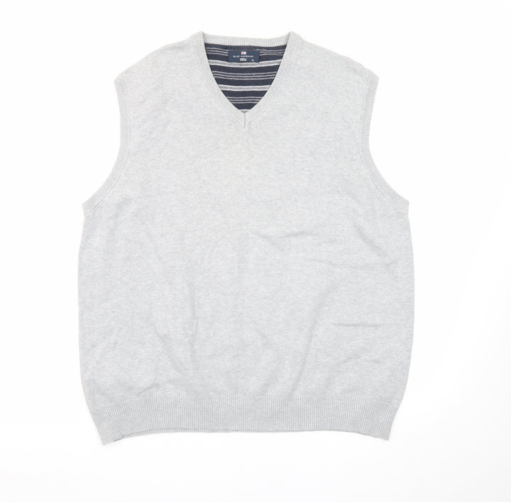 Marks and Spencer Blue Harbour Men's Grey XL V-Neck Cotton Knit Vest