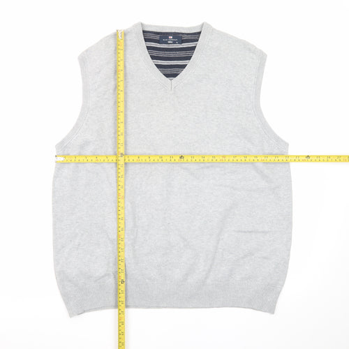 Marks and Spencer Blue Harbour Men's Grey XL V-Neck Cotton Knit Vest