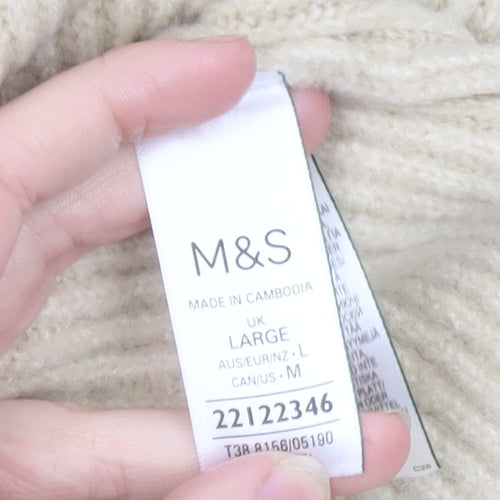 Marks and Spencer Women Beige V-Neck Ribbed Knit Pullover Jumper L