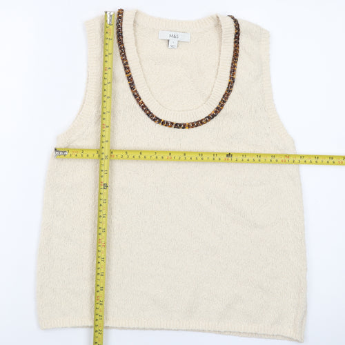 Marks and Spencer Women Ivory Knit Beaded Scoop Neck Tank Top S