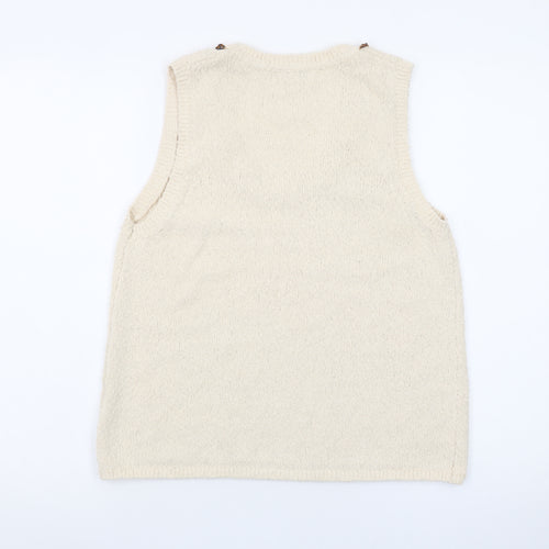 Marks and Spencer Women Ivory Knit Beaded Scoop Neck Tank Top S