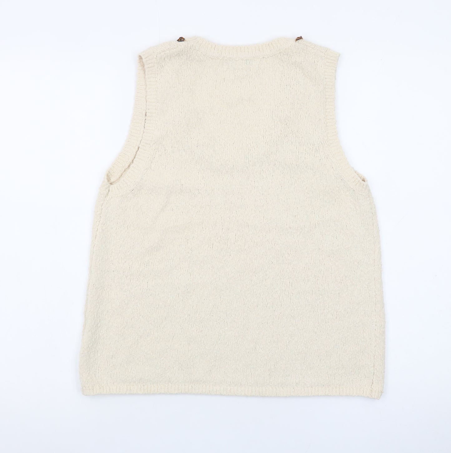 Marks and Spencer Women Ivory Knit Beaded Scoop Neck Tank Top S