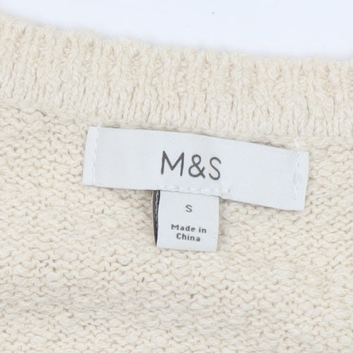 Marks and Spencer Women Ivory Knit Beaded Scoop Neck Tank Top S