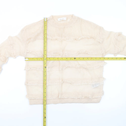 Marks and Spencer Women Beige Ruffle Knit Pullover Jumper Size S
